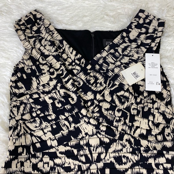 Adrianna Papell Sleeveless Black Beige Shutter Pleat Bodycon Cocktail Dress - Picture 3 of 12